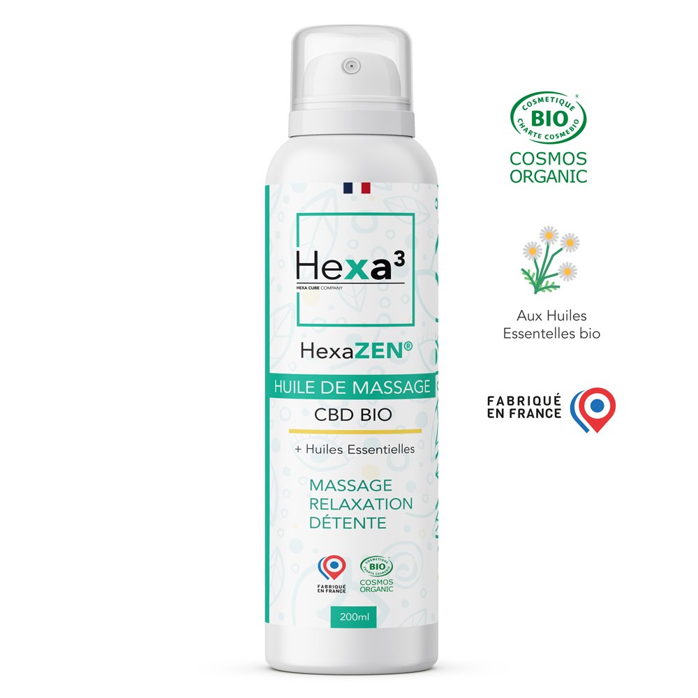 HUILE DE MASSAGE CBD BIO 1000MG DETENTE 200ML HEXAZEN