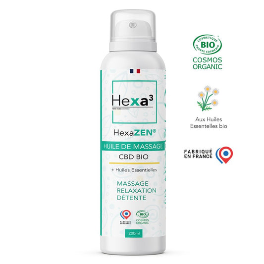 HUILE DE MASSAGE CBD BIO 1000MG DETENTE 200ML HEXAZEN